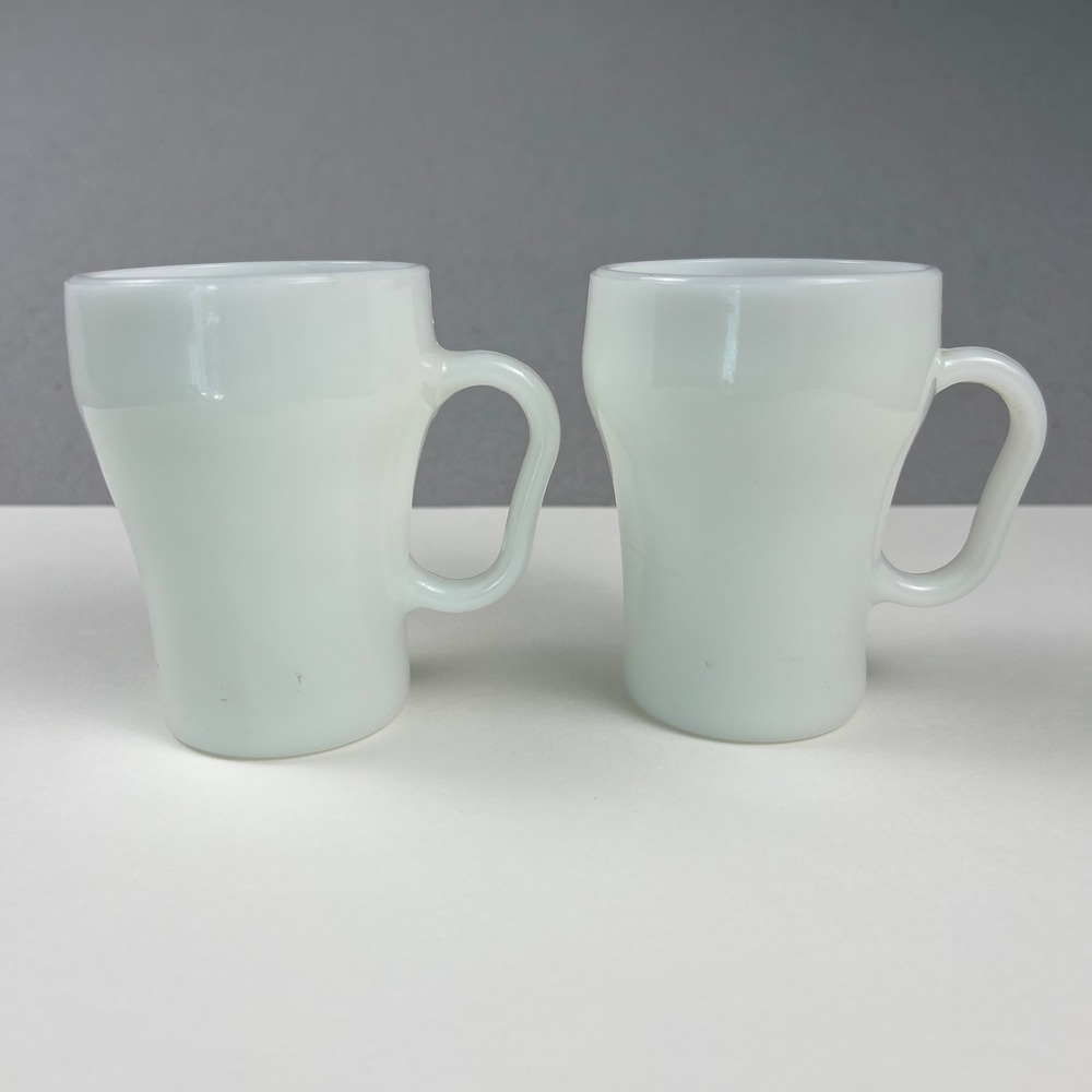 Vintage Fire-King Coffee Mugs Set of 2 Unisex OS White Milk Glass Soda Fountain